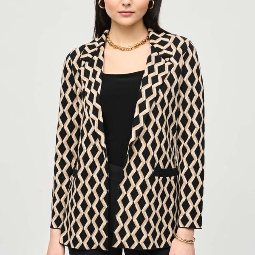 Brushed Jacquard Geometric Print Blazer Straight Silhouette